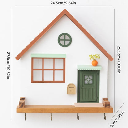 🏡 Fairytale Town Wall Hook Rack – Boho Wooden Key Holder & Decorative Village Scene Organizer