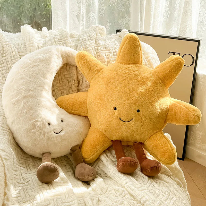 Plush Moon & Sun Throw Pillow – Soft Boho Home Decor for Sofa, Bedroom & Kids' Room