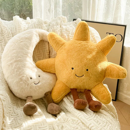 Plush Moon & Sun Throw Pillow – Soft Boho Home Decor for Sofa, Bedroom & Kids' Room