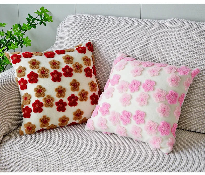 Embroidered Floral Throw Pillow Cover – Boho Decorative Cushion Cover for Sofa, Bed, or Chair | Housewarming Gift
