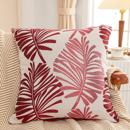 Red Bay Leaf Cushion Cover – Square Decorative Throw Pillow Case for Boho Home Decor