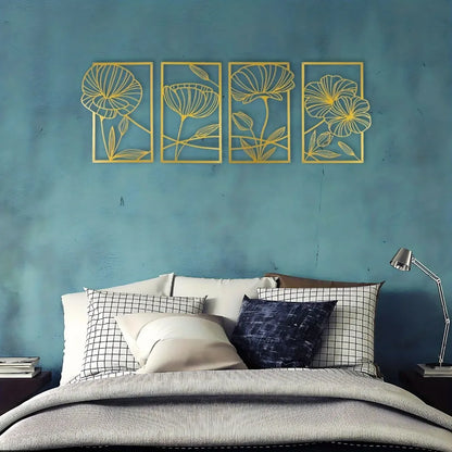 Metal Lotus Line Art Wall Decor – 4-Piece Set