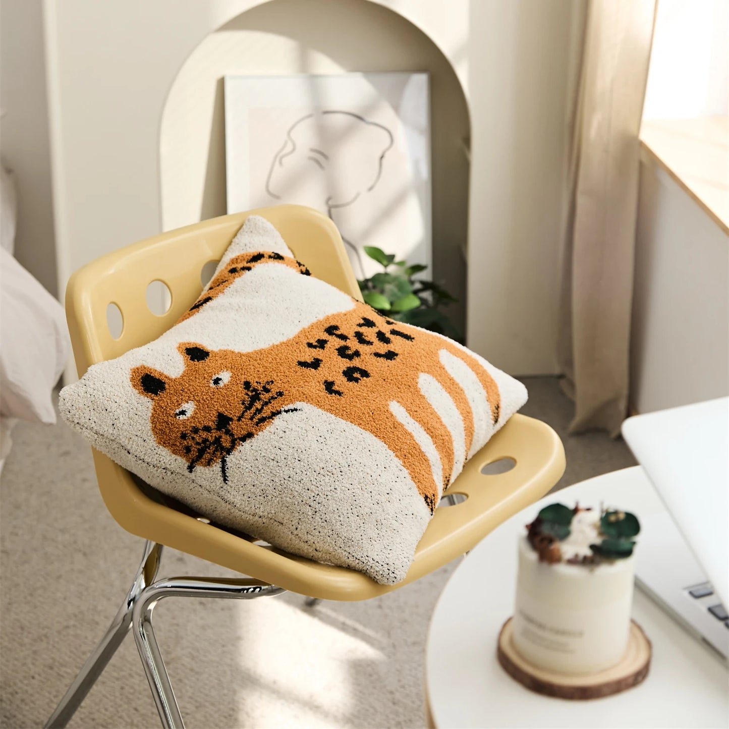 Cute Knitted Cheetah Cushion Cover – Cozy Microfiber Pillow Case Boho Home Decor