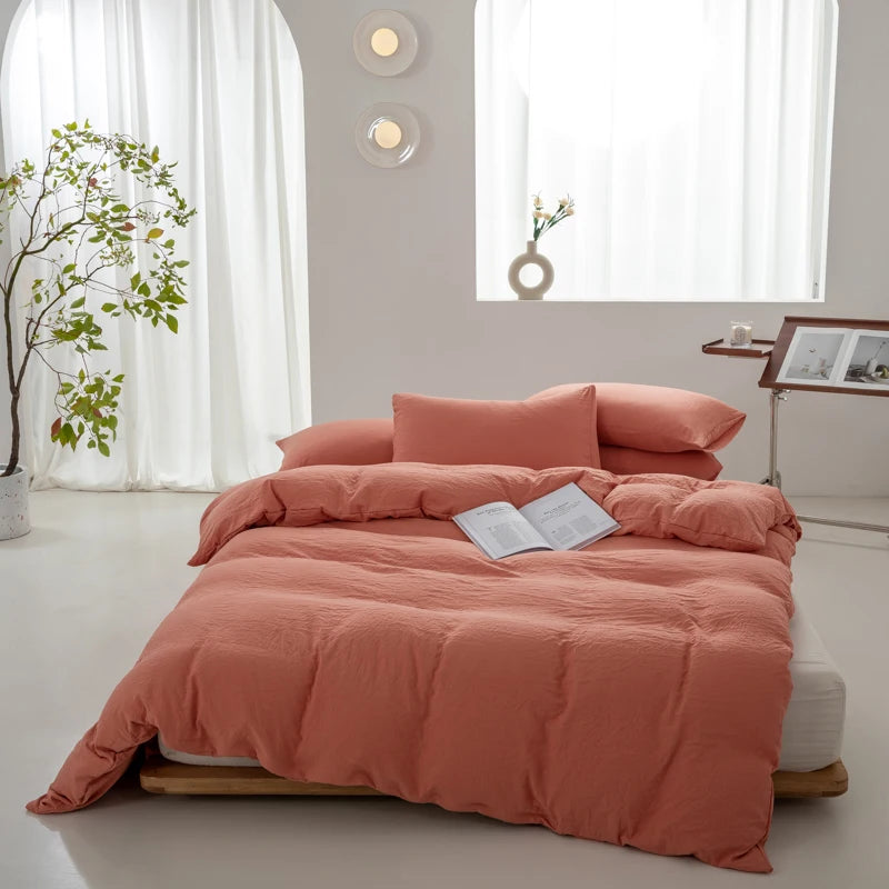 Minimalist Washed Cotton Duvet Cover - Vitality Orange