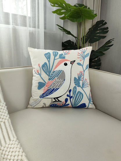 Luxury Embroidered Birds & Floral Pillow Cover – Boho Home Decor Cushion