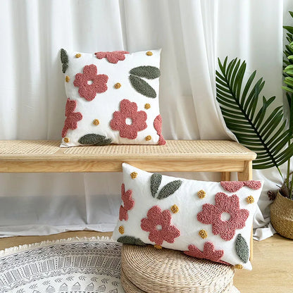 Embroidered Floral Throw Pillow Cover | Boho Home Decor | Square Cushion Cover for Sofa or Bed | Housewarming Gift Idea