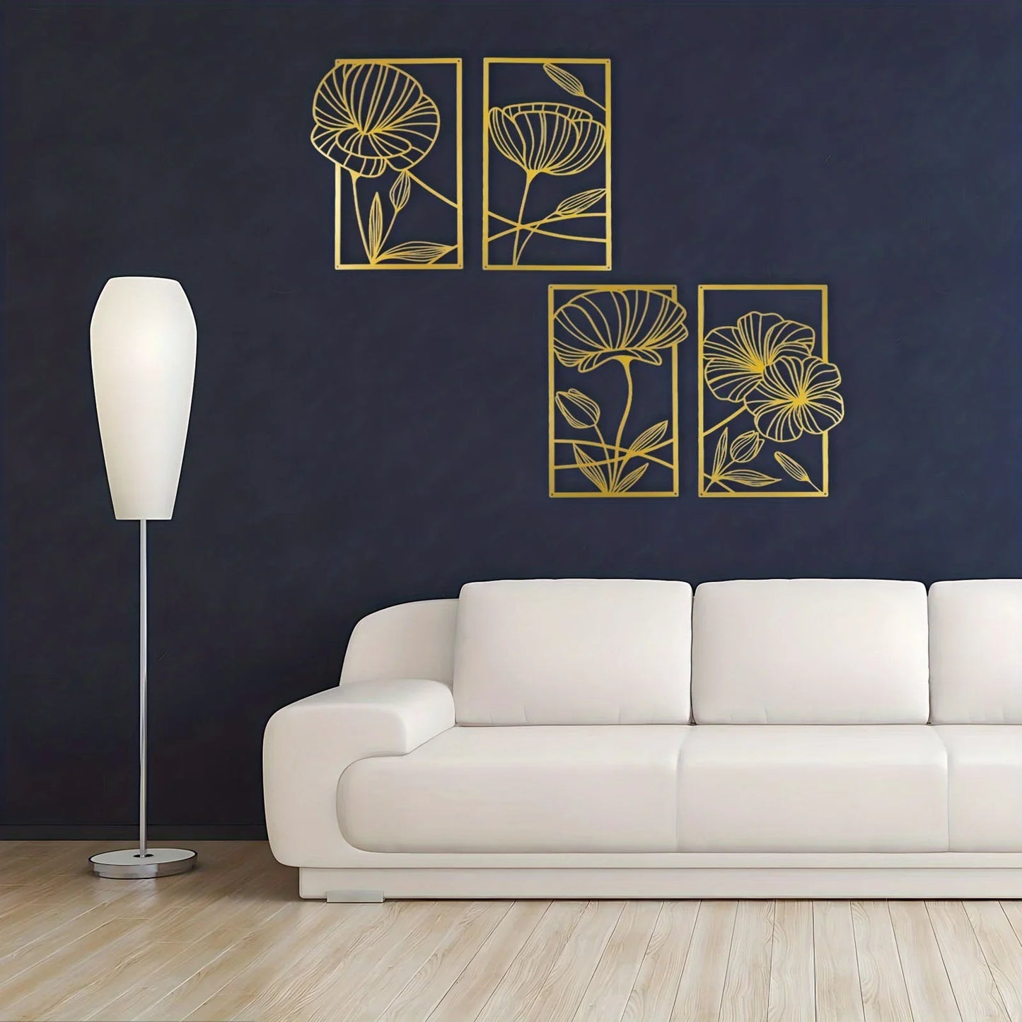 Metal Lotus Line Art Wall Decor – 4-Piece Set