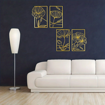 Metal Lotus Line Art Wall Decor – 4-Piece Set