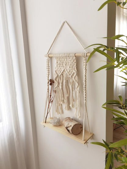 Macramé Wood Hanging Wall Shelf