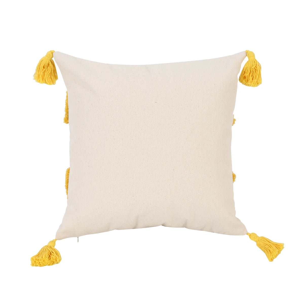 Yellow Geometric Tufted Throw Pillow Cover with Tassels – 18x18in Boho Home Decor Accent for Couch, Sofa & Bed Housewarming Gift
