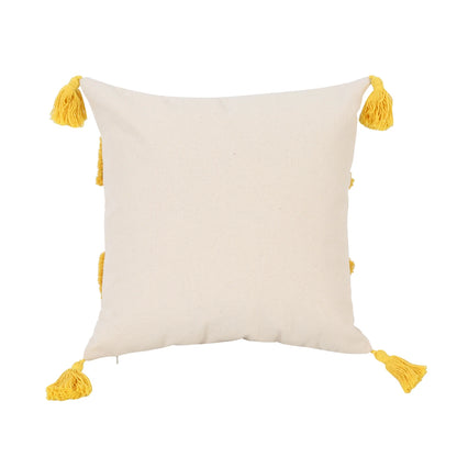 Yellow Geometric Tufted Throw Pillow Cover with Tassels – 18x18in Boho Home Decor Accent for Couch, Sofa & Bed Housewarming Gift