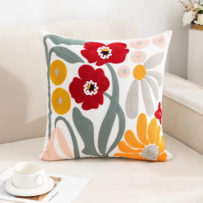 Vintage Floral Embroidered Pillowcase – Boho Throw Cushion Cover for Sofa & Home Deco