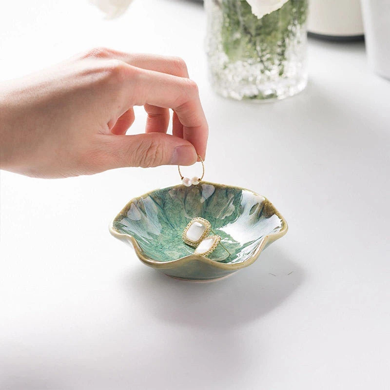 Ceramic Lotus Storage Tray Dish For Decoration Jewelry Rings Plate Organizer Containers Desktop Home Bedroom Decor Boho 1Pc