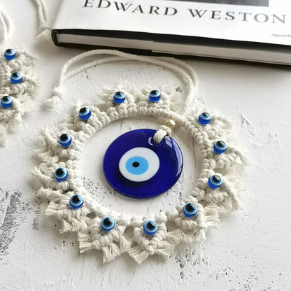 Handcrafted Evil Eye Macrame Circle Wall Decor