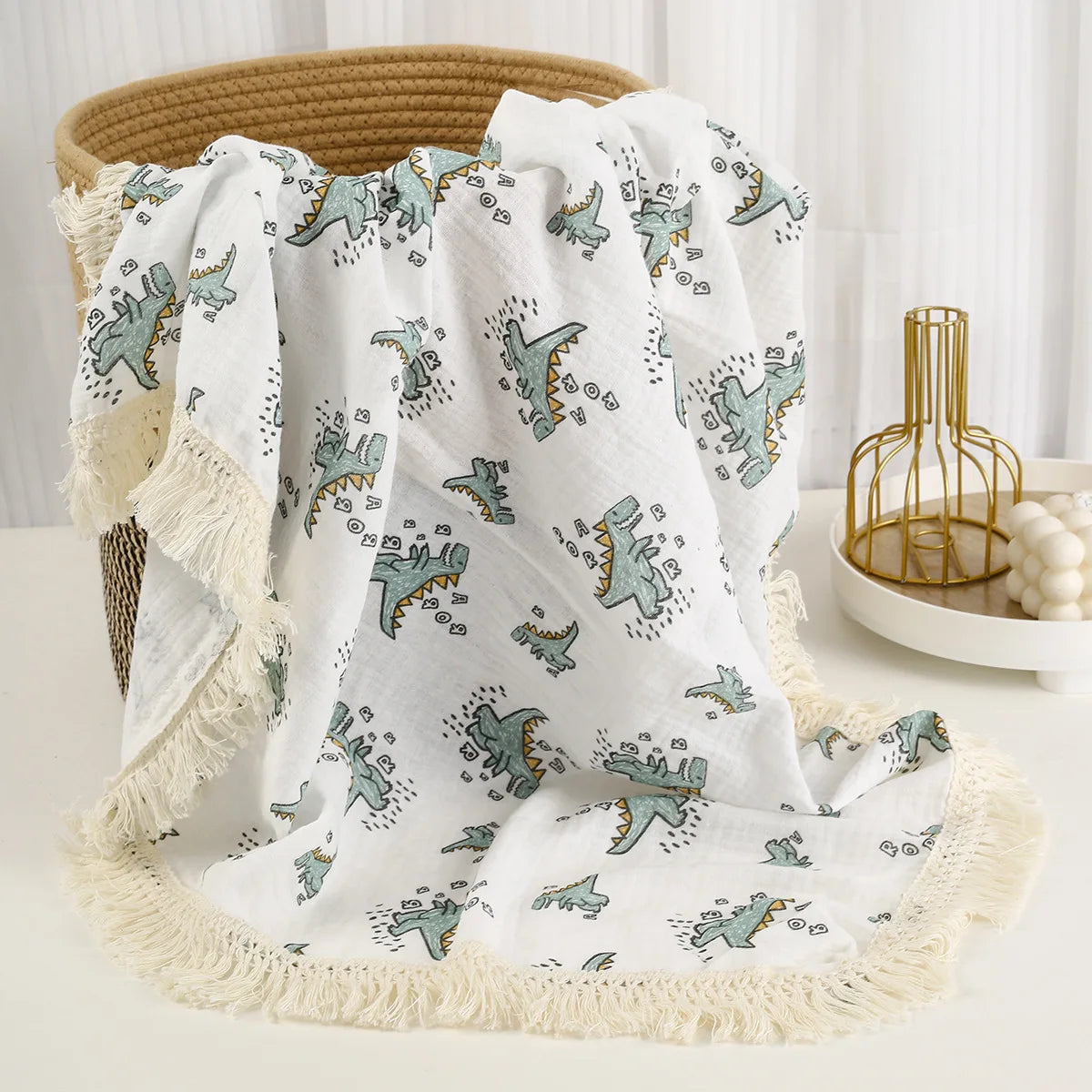 🌿 Cotton Muslin Swaddle Blanket – Soft, Breathable & Boho-Inspired for Newborns