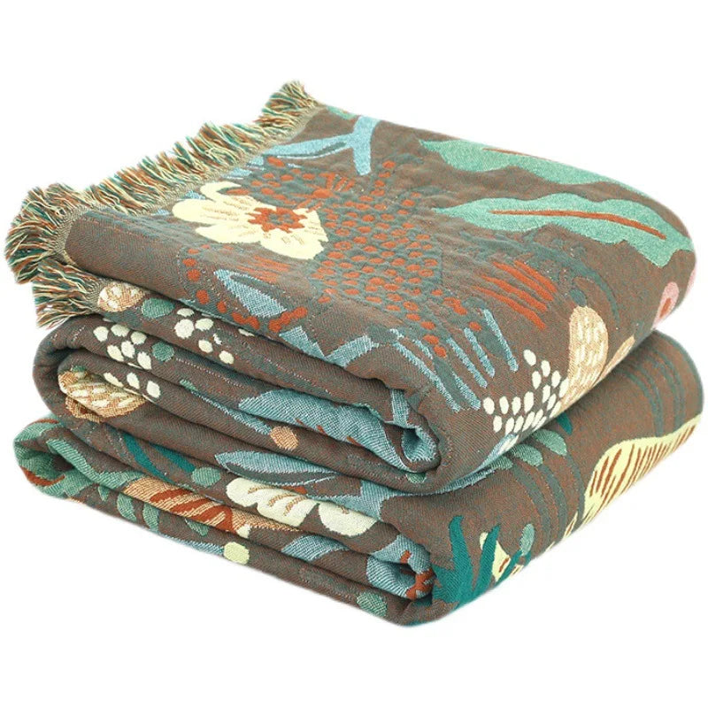Jungle Tiger Cotton Gauze Blanket – 6-Layer Soft Throw Quilt for Sofa, Bed & Travel