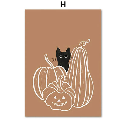 Fall Halloween Skull & Plant Canvas Wall Art Prints