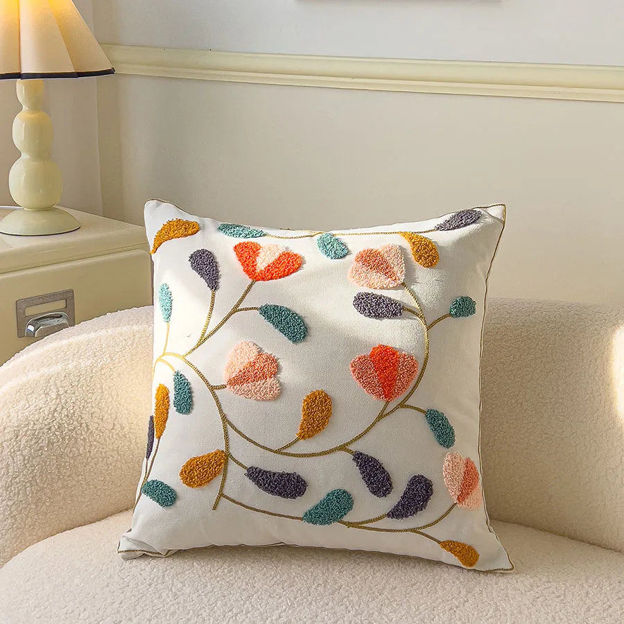 Boho Floral Tufted Decorative Throw Pillow Cover