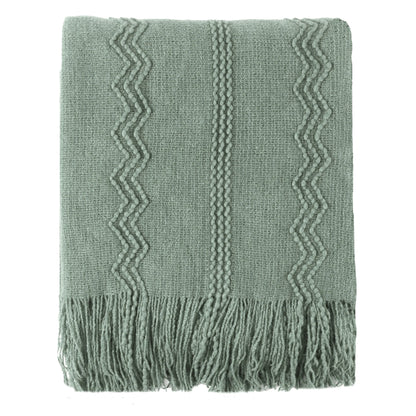 Boho Knit Throw Blanket – Soft Lightweight Acrylic Blanket with Tassels