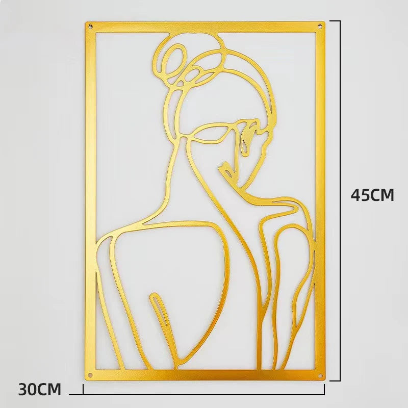 Woman Face Body Outline Kiss Silhouette Iron Wall Hanging Decor Abstract Line Ornament Beautiful Art for Living Room Bedroom Home Artwork Decor