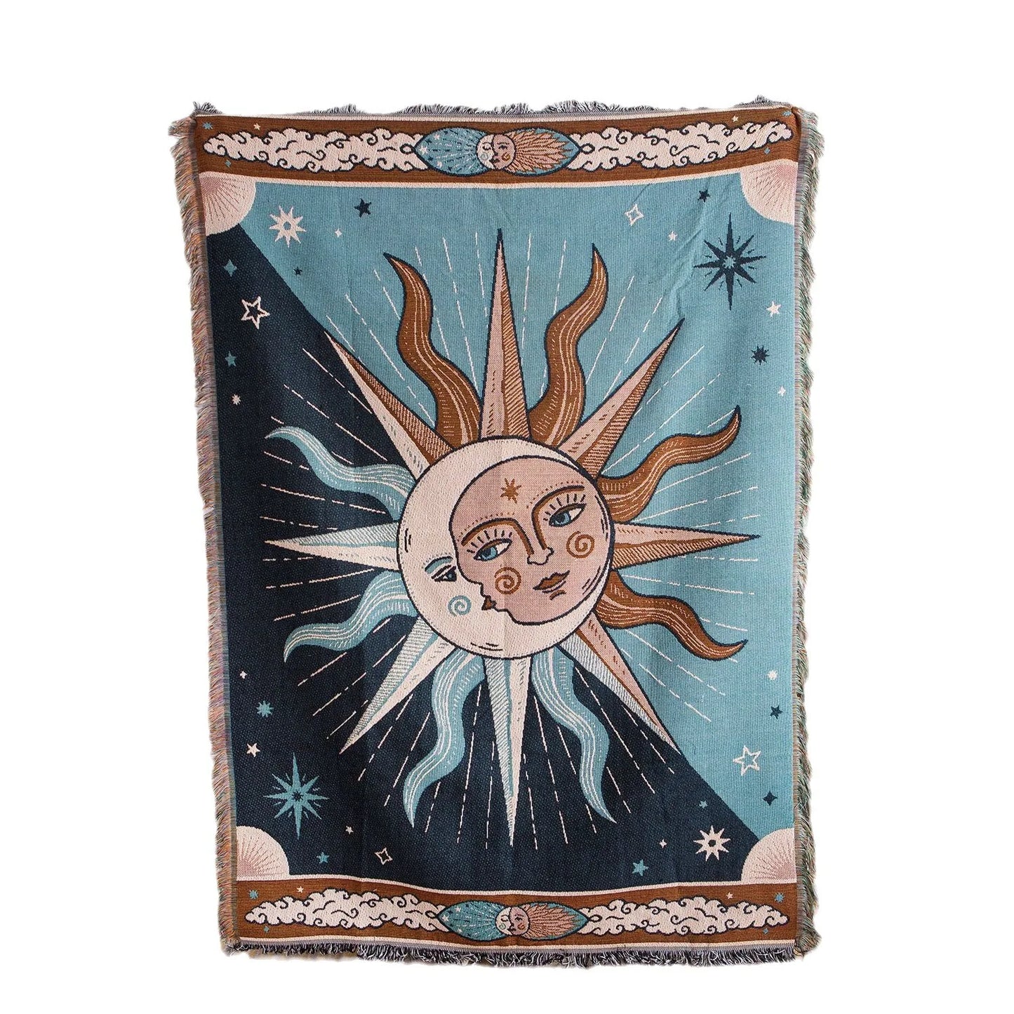 Moon and Sun Throw Blanket Sofa Cover Decorative Tassels Cotton Woven Couch Bed Boho Throws European Blankets 1Pc