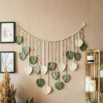 Boho Home Decoration Macrame Tapestry Leaf Feather Wall Hanging Decor for Living Room Bedroom Wall Art