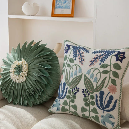 Pure Cotton Embroidery Office Cushion Pillowcase Home Cushion Cover 45X45CM Pillowcase Sofa Couch Throw Decorative Decor Flowers