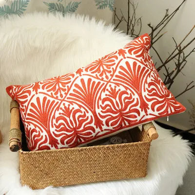Boho Embroidered Cushion Cover – Decorative Cotton Canvas Pillow Sham