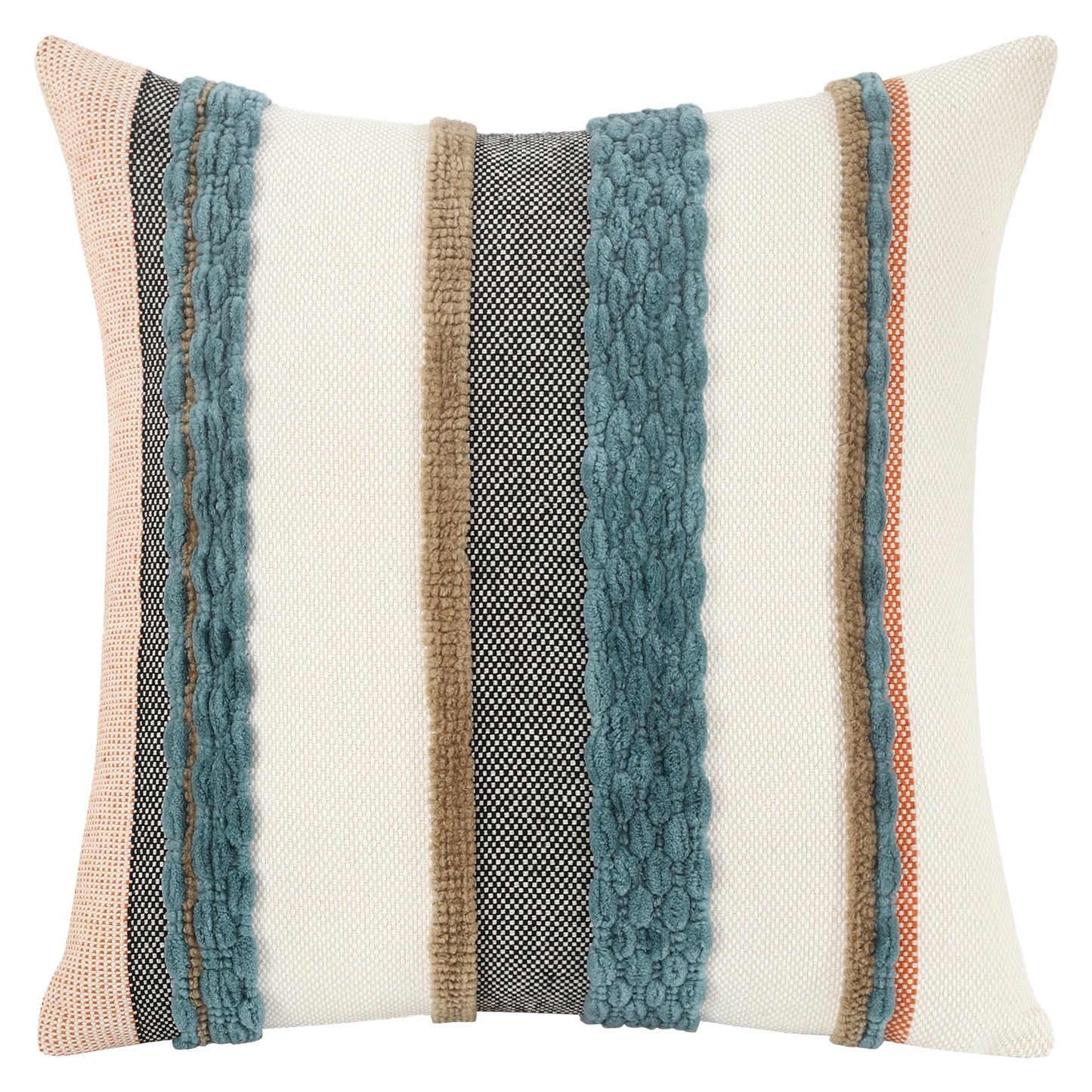 Boho Striped Chenille Throw Pillow Cover – Decorative Square Cushion for Cozy Home Accents