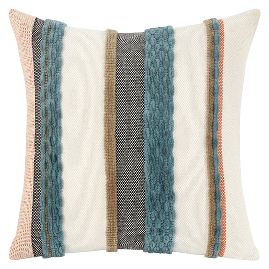 Boho Striped Chenille Throw Pillow Cover – Decorative Square Cushion for Cozy Home Accents