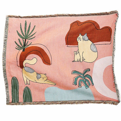 Boho Tassel Throw Blanket Cats