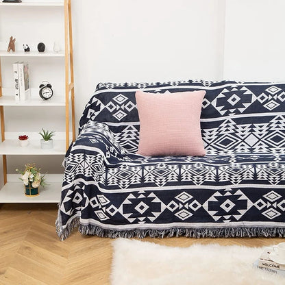 Boho Chenille Woven Colorful Aztec Throw Blanket Geometric