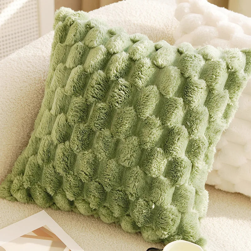 Green textured pillow on a beige sofa boho home decor, housewarming gift, embroidered pillow cover, flying bird cushion, animal pattern pillowcase, decorative throw pillow, Nordic cushion cover, luxury boho accent, sofa decor, nature-inspired pillow, canvas cushion case, textured home accessories