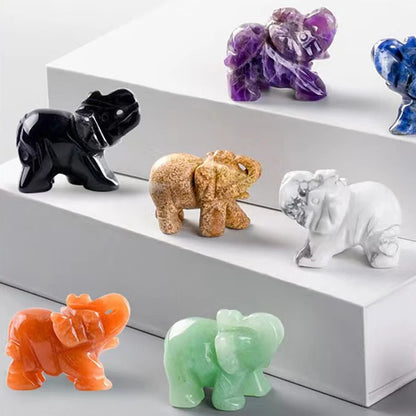 Hand-Carved Crystal Elephant Figurine – Natural Gemstone Animal Statue for Chakra, Meditation & Boho Home Decor