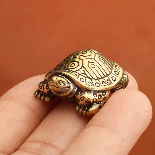 1Pc Antique Looking Solid Brass Turtle Ornament Animal Sculpture Home Office Desk Decorative Home Decor Boho