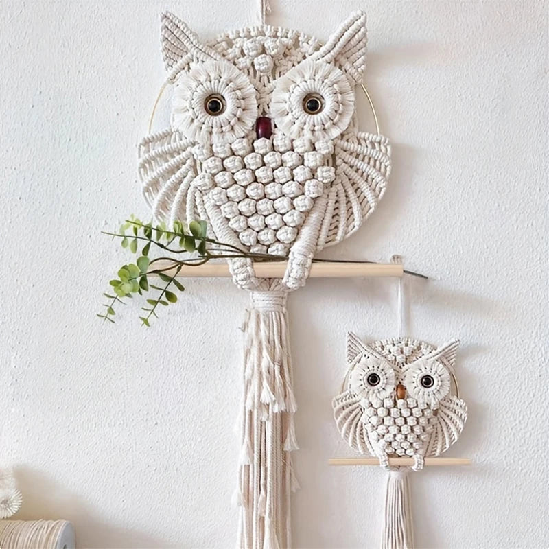 Boho Owl Macrame Wall Hanging – Cotton Woven Tapestry for Boho Home Decor | Handmade Owl Wall Art