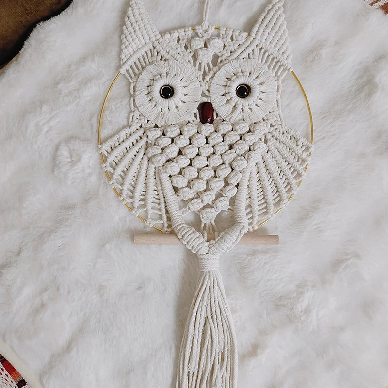Boho Owl Macrame Wall Hanging – Cotton Woven Tapestry for Boho Home Decor | Handmade Owl Wall Art