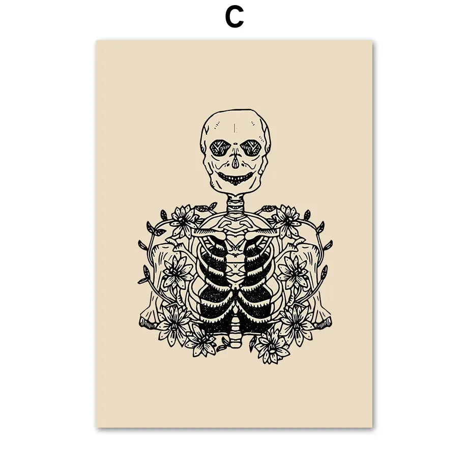 Fall Halloween Skull & Plant Canvas Wall Art Prints