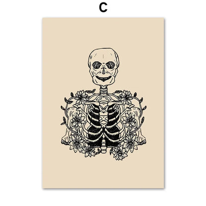 Fall Halloween Skull & Plant Canvas Wall Art Prints