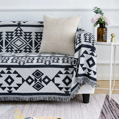 Boho Chenille Woven Colorful Aztec Throw Blanket Geometric