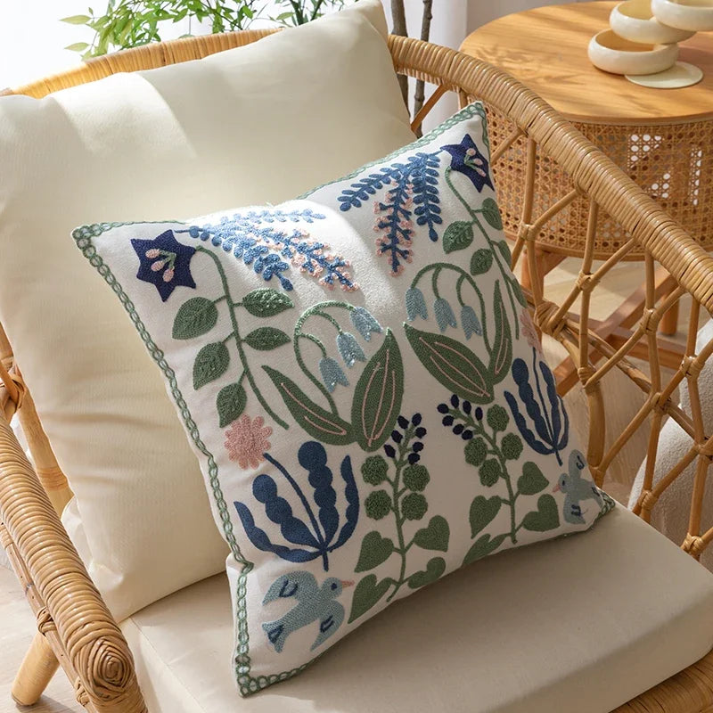 Pure Cotton Embroidery Office Cushion Pillowcase Home Cushion Cover 45X45CM Pillowcase Sofa Couch Throw Decorative Decor Flowers