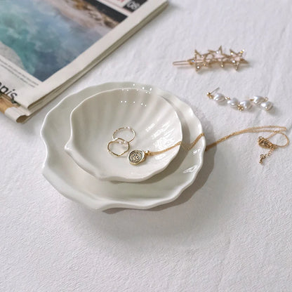 Ceramic Shell Jewelry Dish – Scallop Plate for Boho Decor & Table Styling