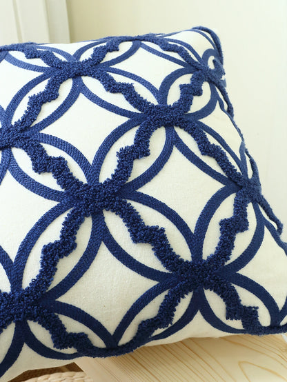 Geometric Embroidered Throw Pillow Cover – Modern Boho Home Decor Accent