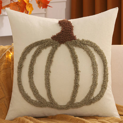 Halloween tufted pumpkin pillow cover, 18x18 inch square cushion case, festive fall and Thanksgiving decorative pillow for sofa, bed, or living room