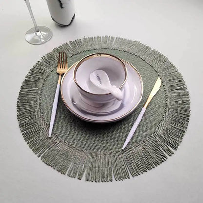 Boho Home Decor Hand-Woven Round Braided Placemats – Eco-Friendly Fringe Table Mats for Dining & Kitchen