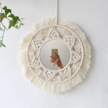 Wall Circle Mirror Macrame Boho Home Decor Mirrors for Bedroom Baby Room Decoration Nursery Sun Star Shaped
