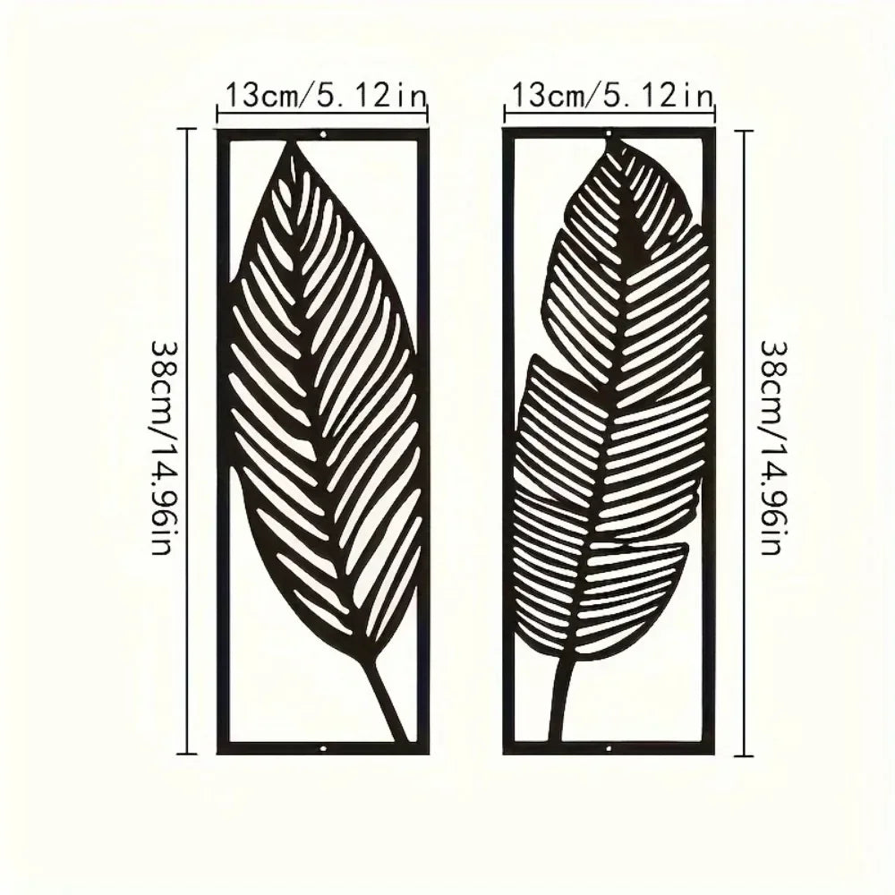 Decorative Leaves Metal Wall Art Set of 2 / 1Pc Surfboard for Home Wall Decor Black Metal Hanging Leaf Boho