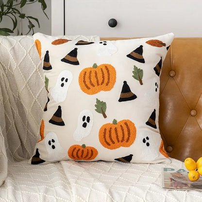 Embroidered Halloween Pumpkin Pillow Cover – Autumn Cushion for Sofa, Office & Home Decor