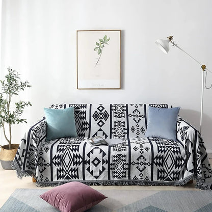 Boho Chenille Woven Colorful Aztec Throw Blanket Geometric