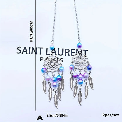 2pc Dreamcatcher Moon Wind Chime Set – Boho Metal Beaded Hanging Ornaments for Car, Window, or Home | Housewarming Gift